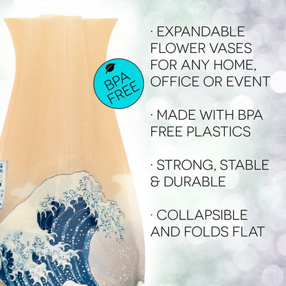 MODGY Expandable Flower Vase - Decorative Plastic Vases for Centerpieces, Dining Table Decor, The Great Wave