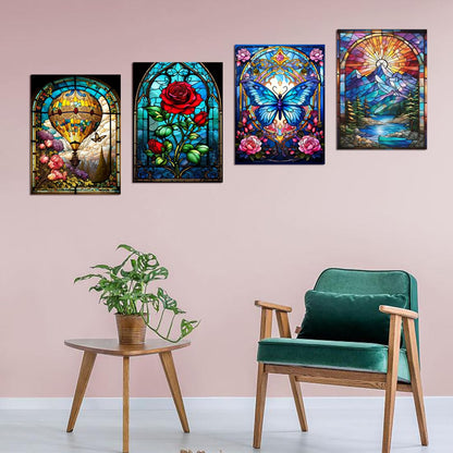 Muzagroo Art Rose Diamond Painting Kits for Adults, Colorful 5D Diamond Art Kits for Living Room Wall Art, DIY Drill Art 12x16 inches Gem Arts and Crafts 4PCS