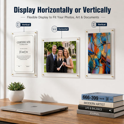 BEEJIBO 3 Pack 8.5x11 Diploma Frame for Walls – Clear Acrylic Certificate Frames with Magnetic, Self-Adhesive No-Drill Wall Mount Picture Frame for Documents, Artwork & Photos