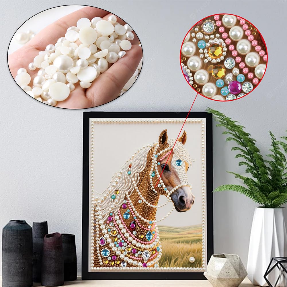 Kulvci DIY 5D Pearl Painting Kit, Horse Diamond Painting Kit for Adults Beginner, Bead Art Kits All-Pearl Dot Painting for Wall Decor, Creative Stress Relief Gift Home Decor,12 × 16 inch