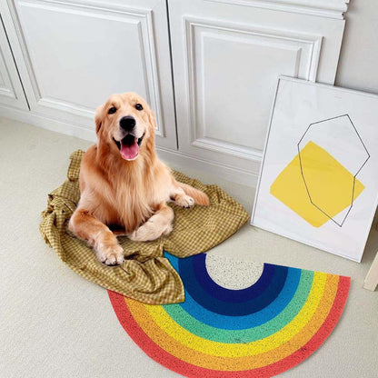 Rainbow Welcome Mat, Half Circle Doormat for Front Door, 15.7"x31.5" Non Slip Absorbent Carpet for Home Entrance