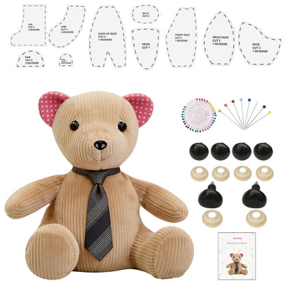 Nuvani 11in 10pcs Acrylic Memory Bear Template Ruler Set - Beginners Friendly Quilting Sewing Templates with Detailed Instruction Manual & Video Tutorials, Safety Eyes, Noses & Pins