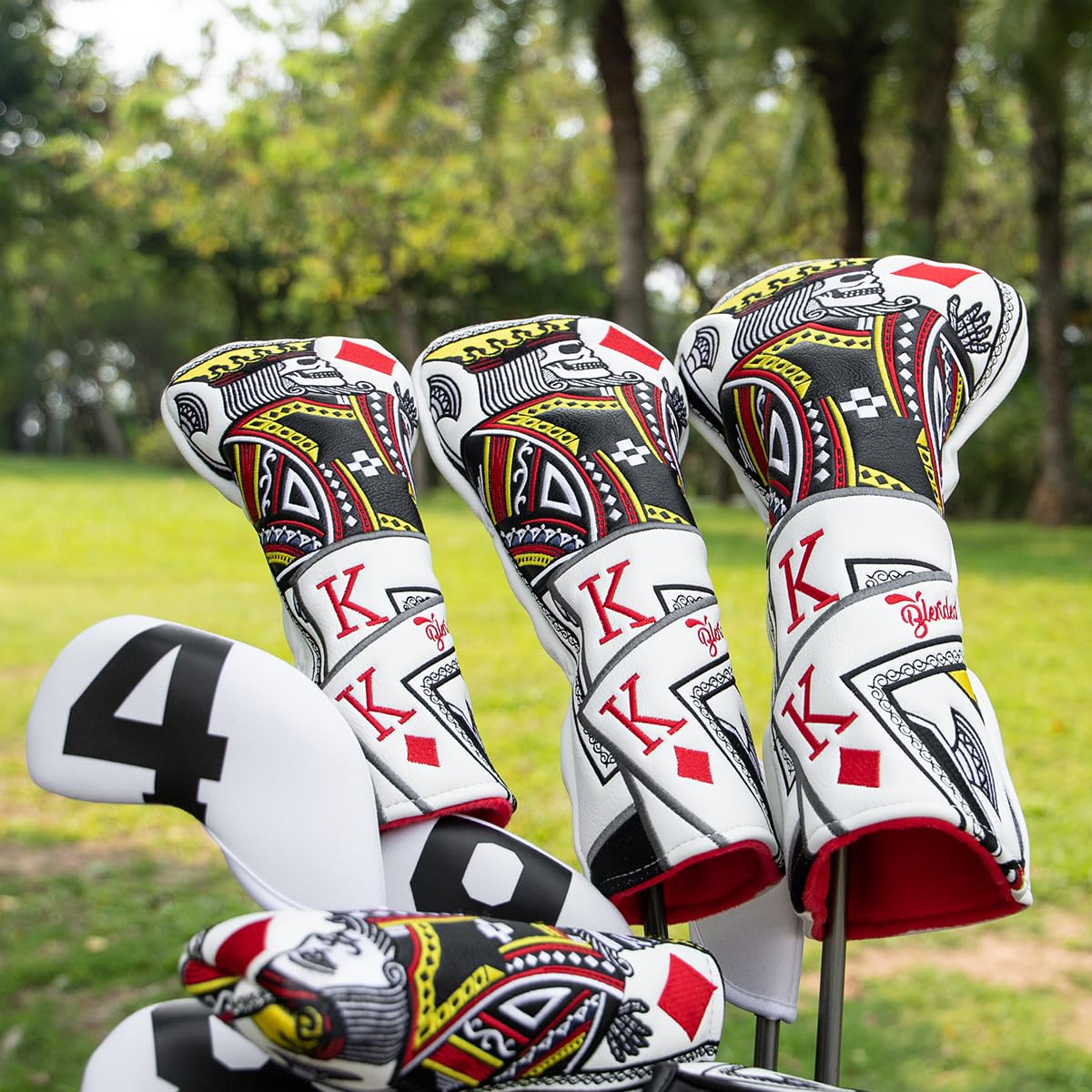 BAIRBRE Golf Club Covers - Poker Diamond King Driver Covers Fariway Wood Headcovers 3 Wood Hybrid Head Cover for Most Brands