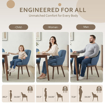 MALOL Wooden Dining Chairs Set of 6, Modern Fabric Upholstered Dining Room Chair, Kitchen Side Chairs, Farmhouse Dinner Chair with Open Back for Kitchen, Blue