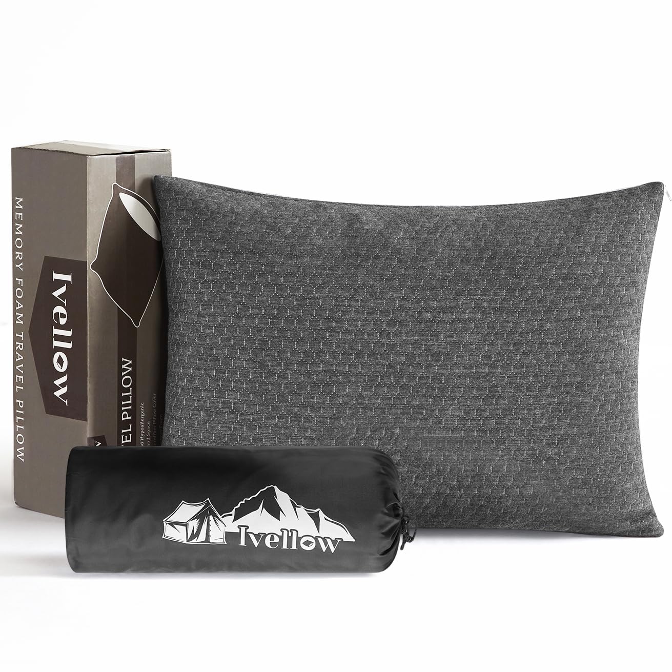 Ivellow Memory Foam Travel Pillow Compressible Camping Pillow for Sleeping Shredded Memory Foam Pillow Compact Firm Supportive Travel Pillow for Adults Kids Outdoor Backpacking Hiking Essential Gear-S