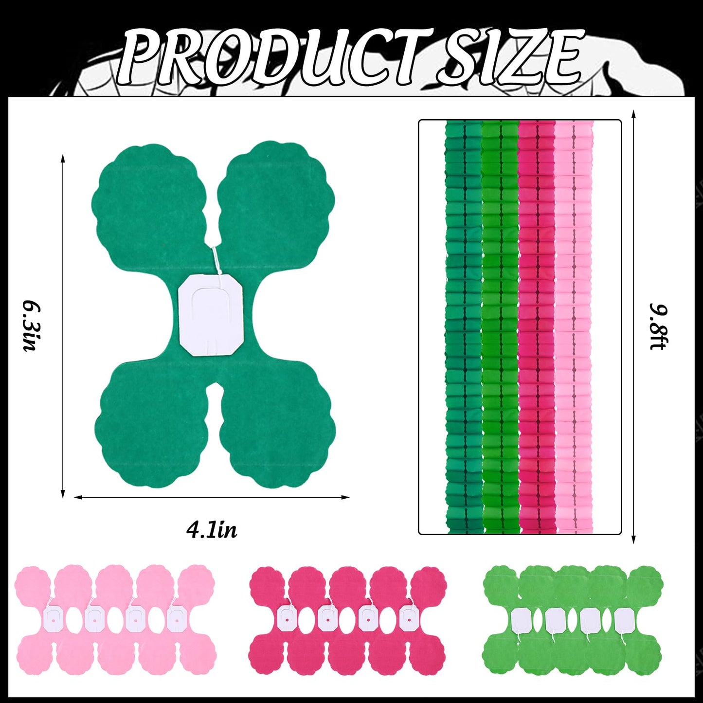 Whaline 16Pcs Halloween Party Decoration Four-Leaf Clover Hanging Banner Pink Green Paper Streamers Garland for Home Princess and Witch Party Wall Window Backdrop