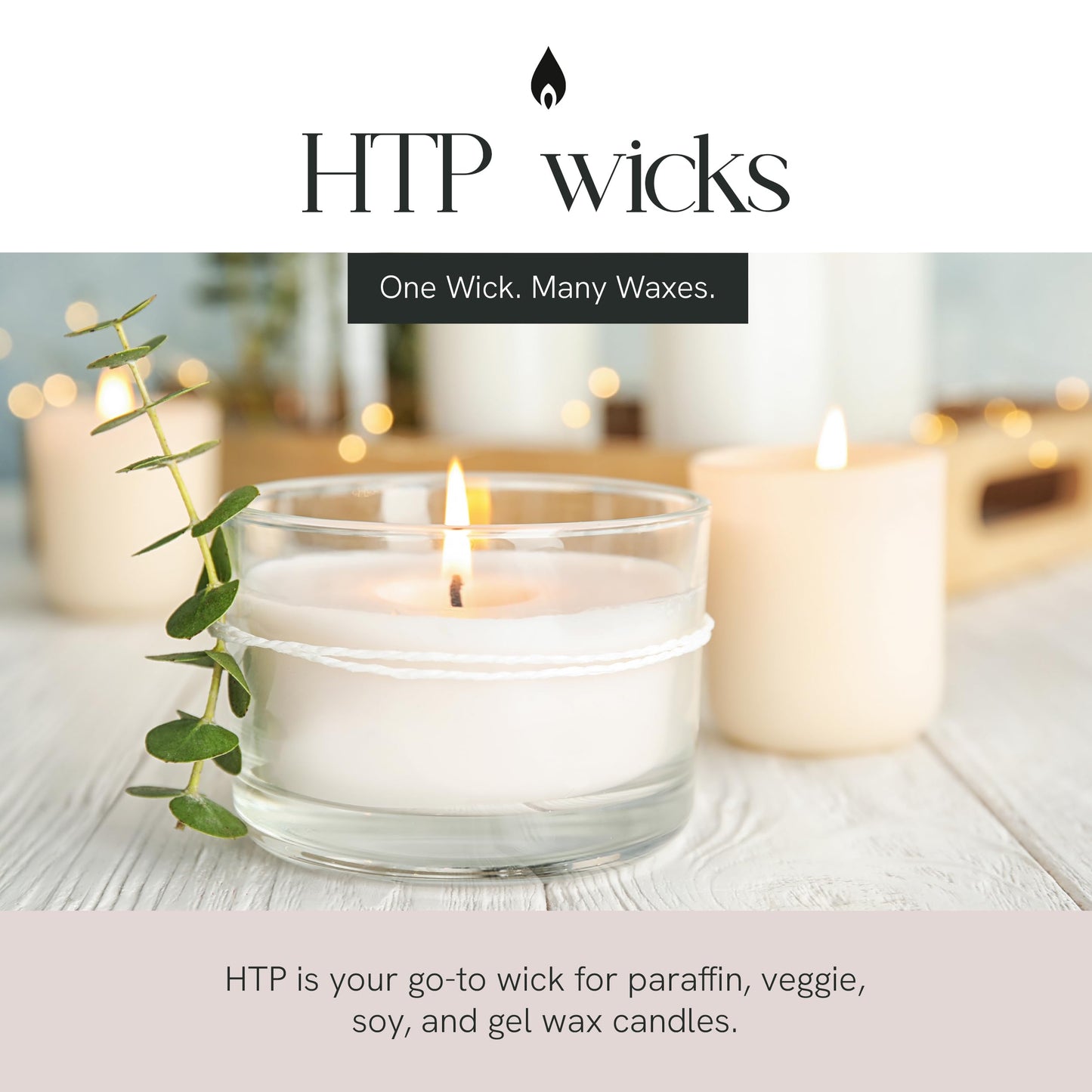 EAP Innovations HTP-104 Candle Making Wicks, Pre-Tabbed, Rigid, Self-Trimming Wicks for Candlemaking, Works with Paraffin, Gel & Vegetable Wax, 6" Length, Pack of 100