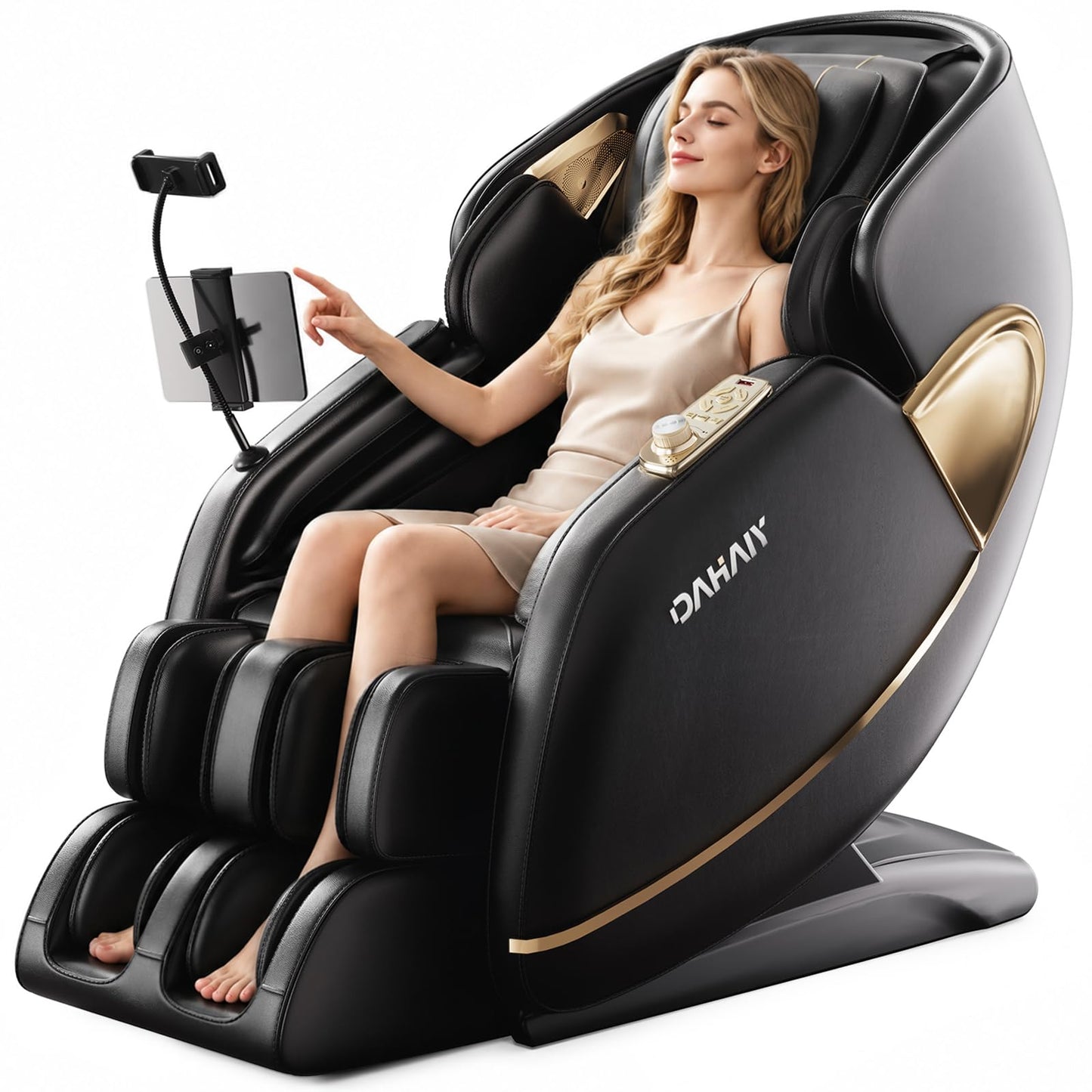 DAHAIY 4D Massage Chair Full Body, AI Voice Control, PU Leather Zero Gravity Heated Back Foot Hand Massage Recliner Chairs, Living Room Furniture,Office,Portable - Black