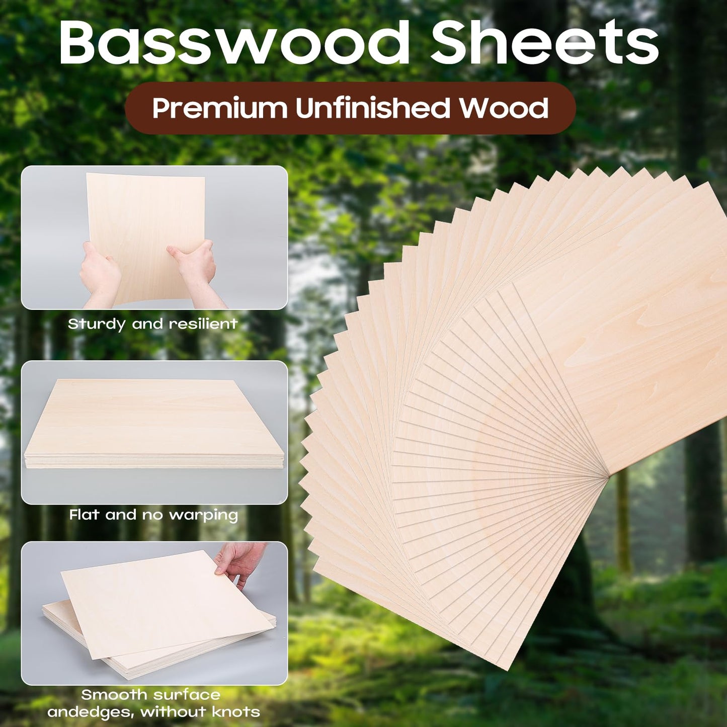 Basswood Plywood Sheets,12 Pack 12 x 12 x 1/16 Inch Unfinished Plywood Sheets for Laser Cutting,Engraving,Wood Burning,Drawing,Dollhouse,Diorama,Studio DIY & Party Decor