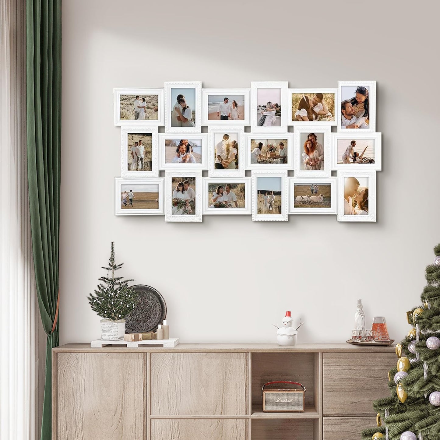 J.M.Deco Collage Picture Frames for Wall Decor, 18-Opening Reunion Family Friends Picture Frame Set, 4x6 Photo Frames Collage for Living Room BedroomWhite