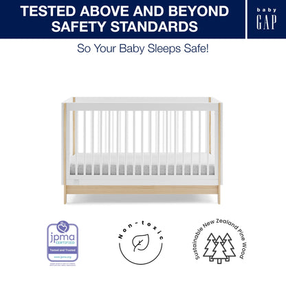 GAP babyGap Tate 4-in-1 Convertible Crib - Greenguard Gold Certified, Bianca White/Natural
