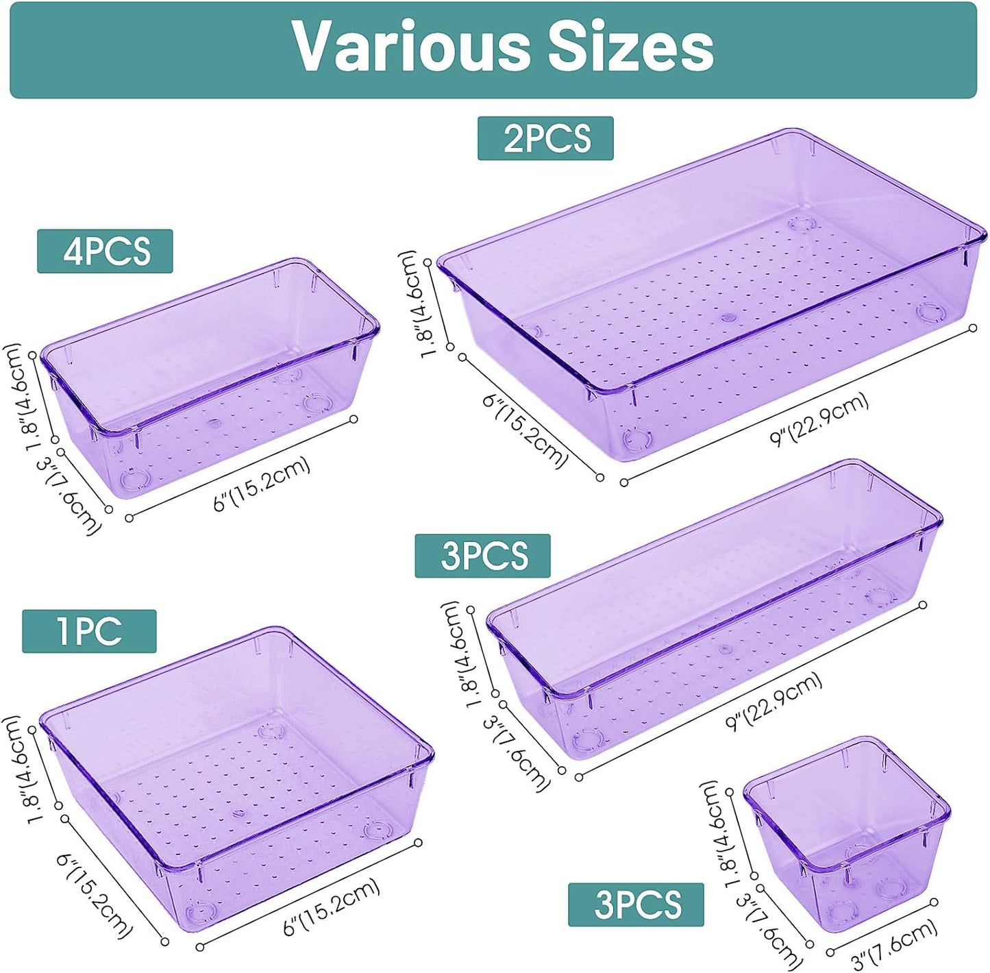 WOWBOX 13 PCS Plastic Drawer Organizer Set, Desk Divider Organizers for Makeup, Jewelry, Gadgets, Kitchen, Bedroom,