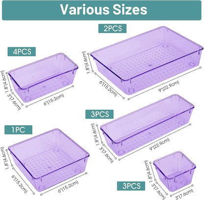 WOWBOX 13 PCS Plastic Drawer Organizer Set, Desk Divider Organizers for Makeup, Jewelry, Gadgets, Kitchen, Bedroom,