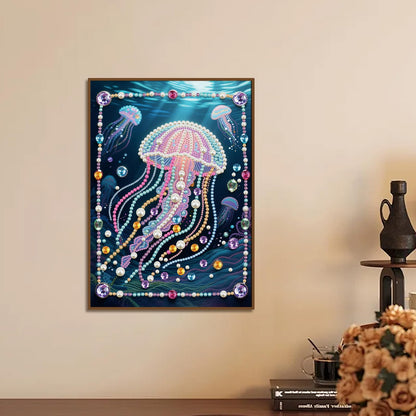 Stalente Pearl Diamond Painting Kits for Adults Glowing Jellyfish, 5D Special Shape Diamond Art Kits for Beginners, Crystal Rhinestones Diamond Painting for Home Wall Decoration Gift 12×16inch