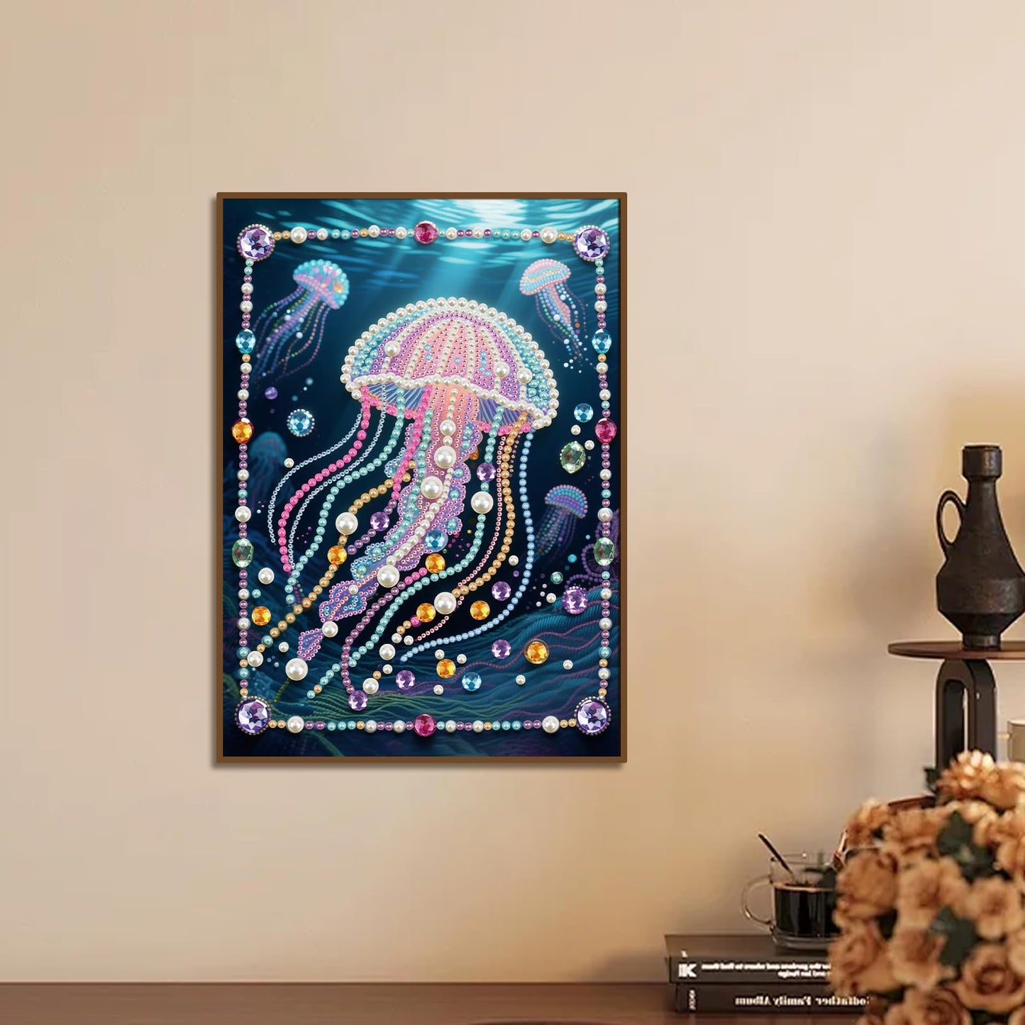 Stalente Pearl Diamond Painting Kits for Adults Glowing Jellyfish, 5D Special Shape Diamond Art Kits for Beginners, Crystal Rhinestones Diamond Painting for Home Wall Decoration Gift 12×16inch