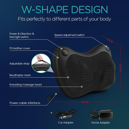 VOYOR-HEALTH Shiatsu Neck and Back Massager with Heat - 3D Kneading Deep Tissue Massage Pillow for Lower Back, Shoulder, Calf, Foot, Use at Home, Car, Office YZ100