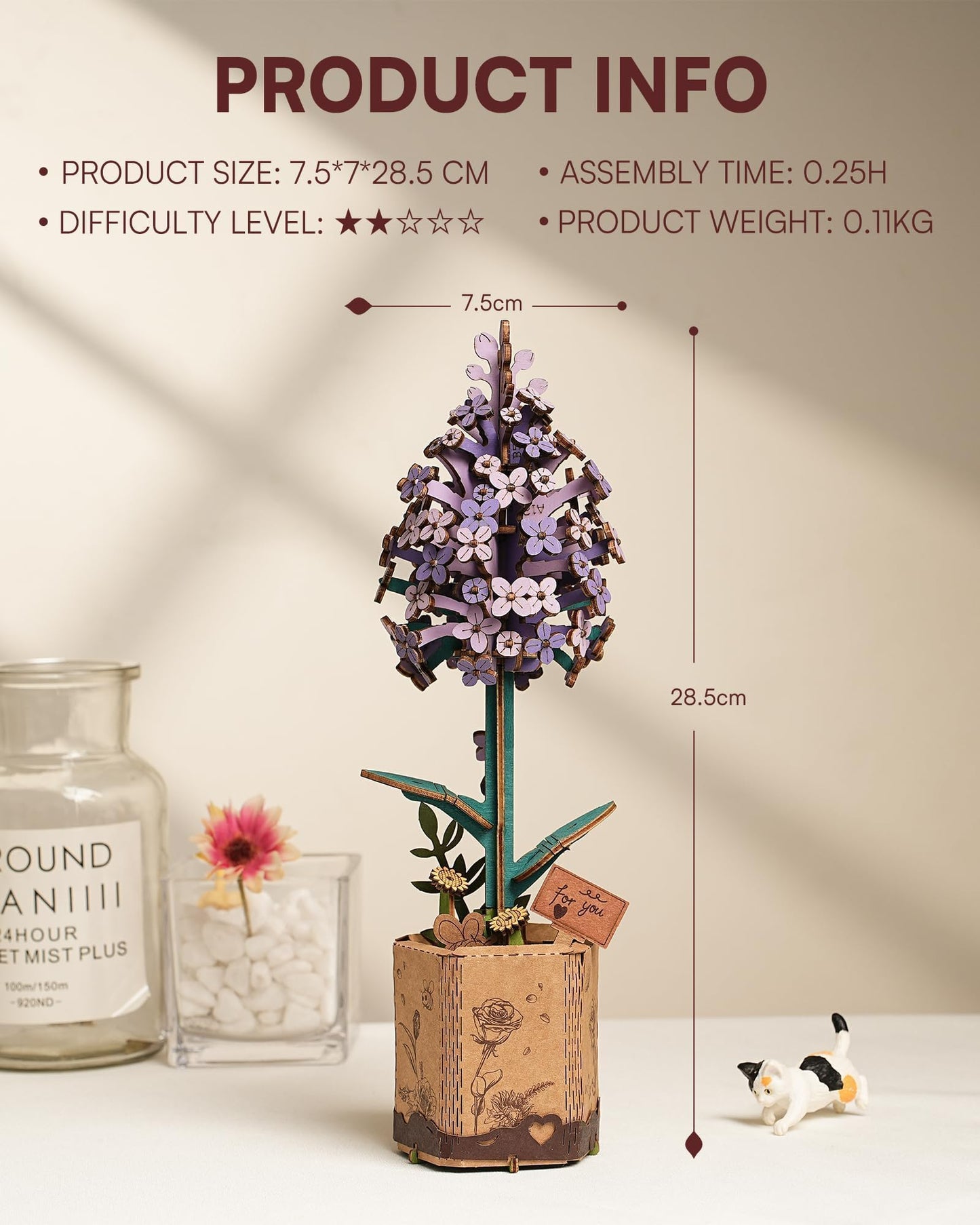 Wowood 3D Flower Wooden Puzzles for Adults-Lilac, DIY Wooden Flowers Model Kit Building Set Crafts Birthday Gifts, Artificial Botanical Collection Creative Gift Ideas/Housewarming Decor(154PCS)
