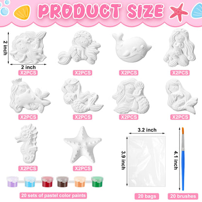 Simgoing 20 Set Mermaid Ceramic Painting Kit DIY Ceramic to Paint Your Own Mermaid Figurines Unpainted Plaster Arts and Craft for Adults Holiday Birthday Party Favors