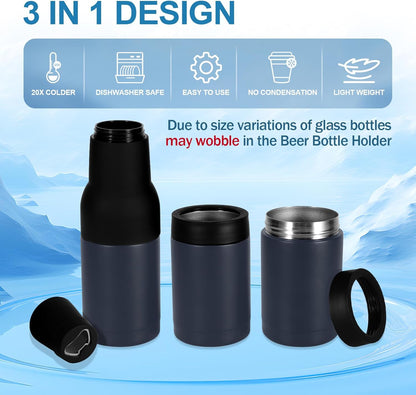 12Oz 3 1 Vacuum Insulated Double Walled Stainless Steel Beer Soda Bottle and Can Cooler with Beer Opener, in Slim Can