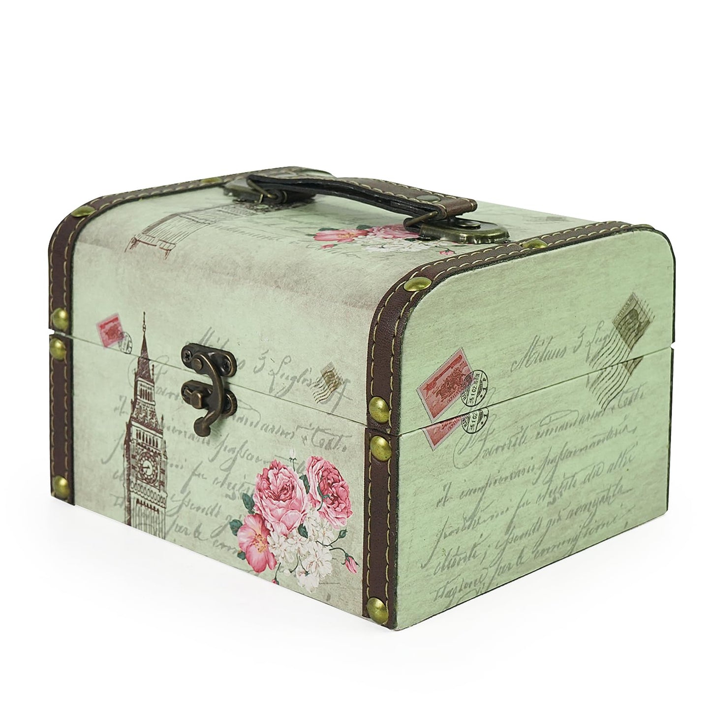 DreamsEden Small Wooden Treasure Box, Decorative Tin Storage Chest Jewelry Keepsake Boxes for Kids Girls Boys Gifts Home Decorations (Tower)