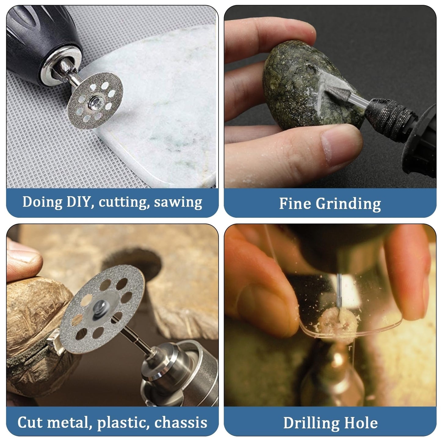 Diamond Burr Set for Dremel, Rotary Tool Diamond Cutting Wheel Stone Glass Tile Jewelry Rock Engraving Bits 1/8" Diamond Grinder Bits Set Carving Cutter Metal Engraver Kit - 32pc Set