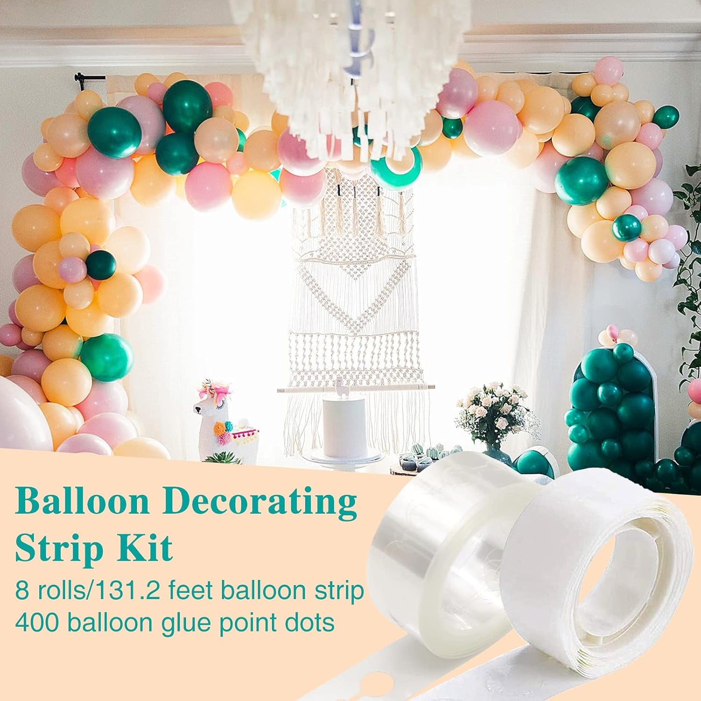 12 Rolls Balloon Arch Tape - 131.2 Feet Tape Strip with Holes, 400 Removable Dots for Party Decorations