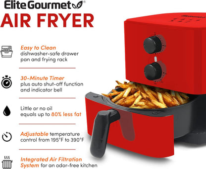 Elite Gourmet EAF-3218R Personal 1.1 Quart Compact Electric Hot Air Fryer - Oil-Less Healthy Cooker with Timer, Red