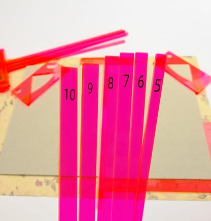 15-Piece Book Binding Ruler Set, Includes T-Shaped, Cutting Angle, and L Rulers, Acrylic Material (Fluorescent Pink)