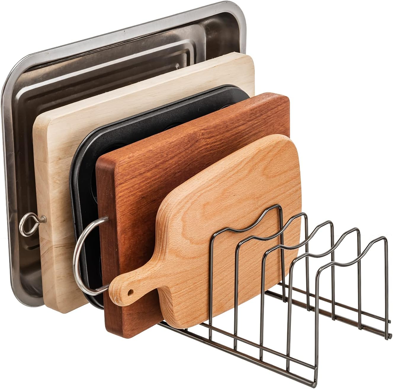 Pot Lid Holder Organizer, Kitchen Countertop Storage Rack for Bakeware, Pots & Pans, Stainless Steel