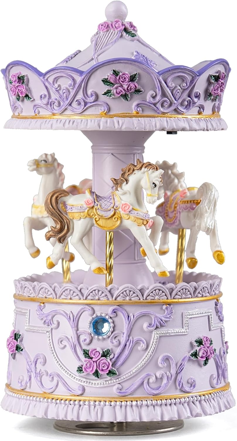 Carousel Horse Music Box for Girls, Purple Musical Box for Women Kids Wife Mom Daughter Birthday Anniversary Valentine