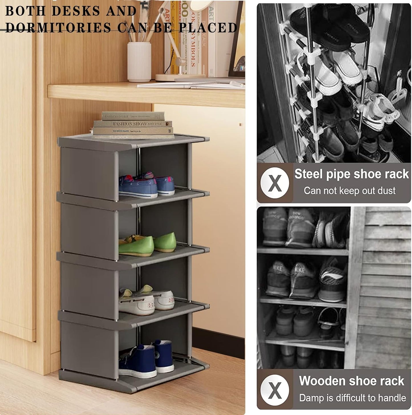 Rack12Tiers, Entryway,Hallway,Closet, AFOORD Narrow Shoe Tall Skinny Shoe Organizer, Small Space and Vertical Shoe