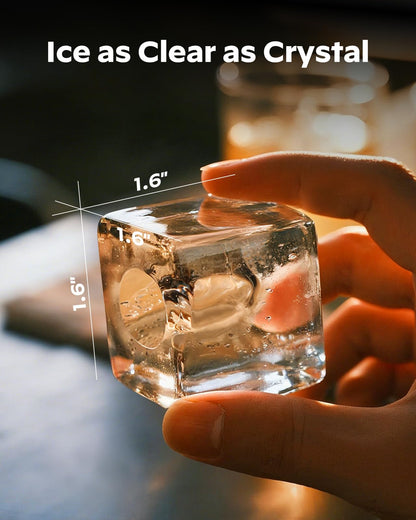 Silonn Clear Ice Cube Maker Countertop, Makes 3 Large 1.6″ Cubes in 20 Mins, Crystal Clear & Slow-Melting Ice for Whiskey, Adjustable Ice Thickness & Auto Clean, Great for Home bar, Kitchen & Party