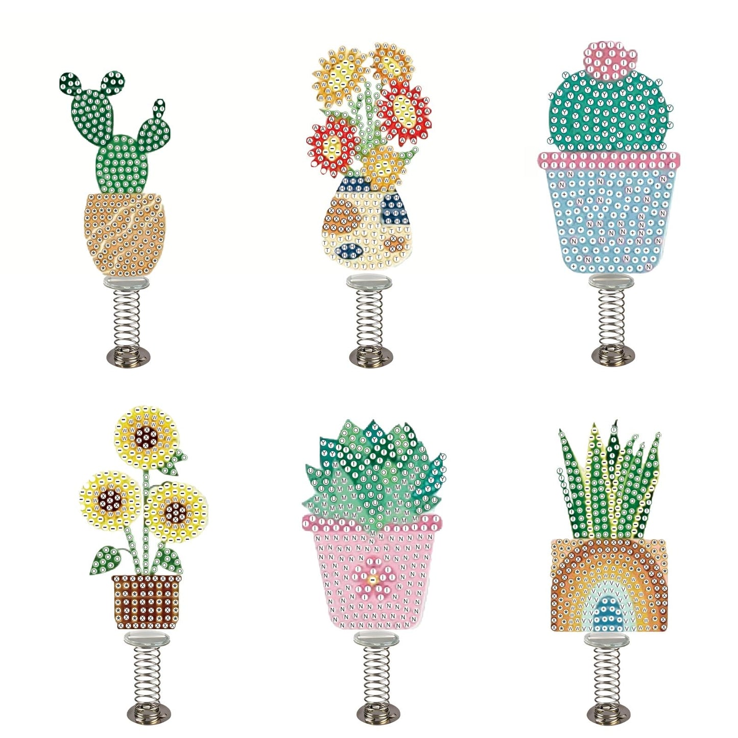 LOVESHANG 5D Diamond Painting Set, 6-piece Double Sided Dot Diamond Set, Cute Potted Diamond Art, Full Diamond DIY Succulent Plant Cactus Sunflower Embroidery Mosaic Handmade Set, Car Decoration Gift