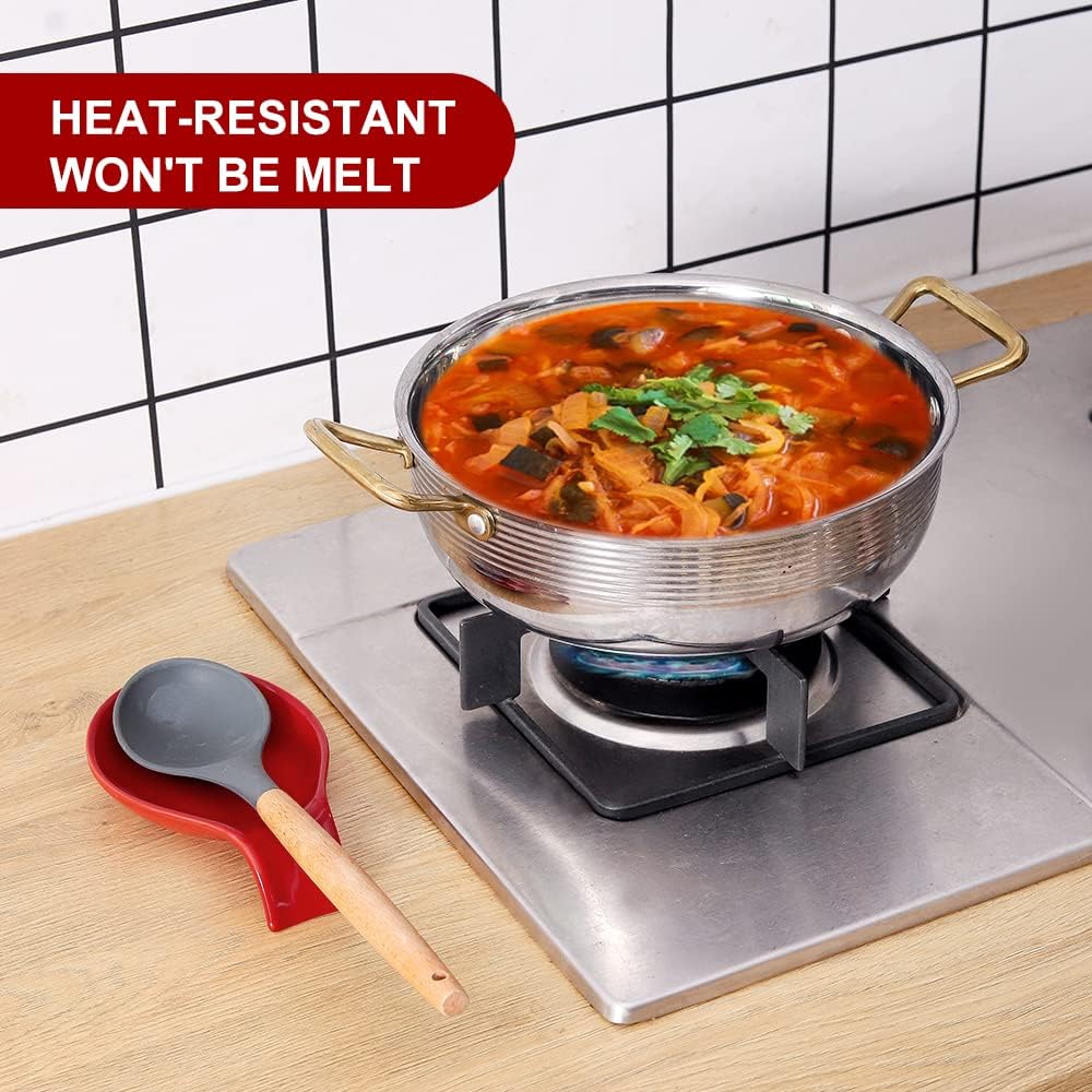 Nihow Ceramic Spoon Rest 4 Inch, Heat Resistant Utensil Holder for Kitchen Counter, Dishwasher Safe (Red)