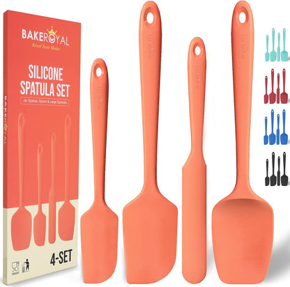 Silicone Spatula Set - 4-Piece Heat Resistant Rubber Spatulas for Nonstick Cookware - Orange