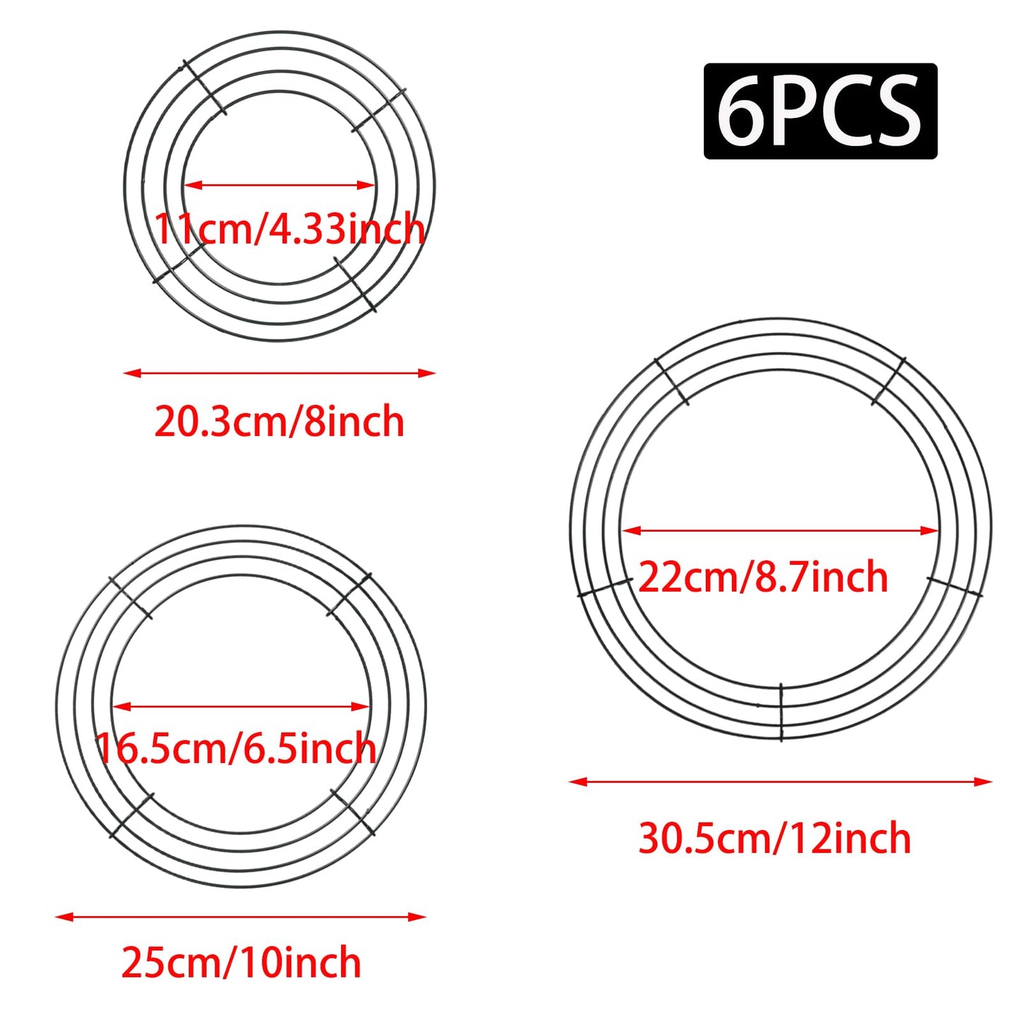 Mormchlots 6pcs Wreath Frame,Metal Wreath Form Dark Green Wire Rings,DIY Round Wreaths for Crafts & Floral Decorations on Weddings/Christmas Home Party Celebrations（Mix）