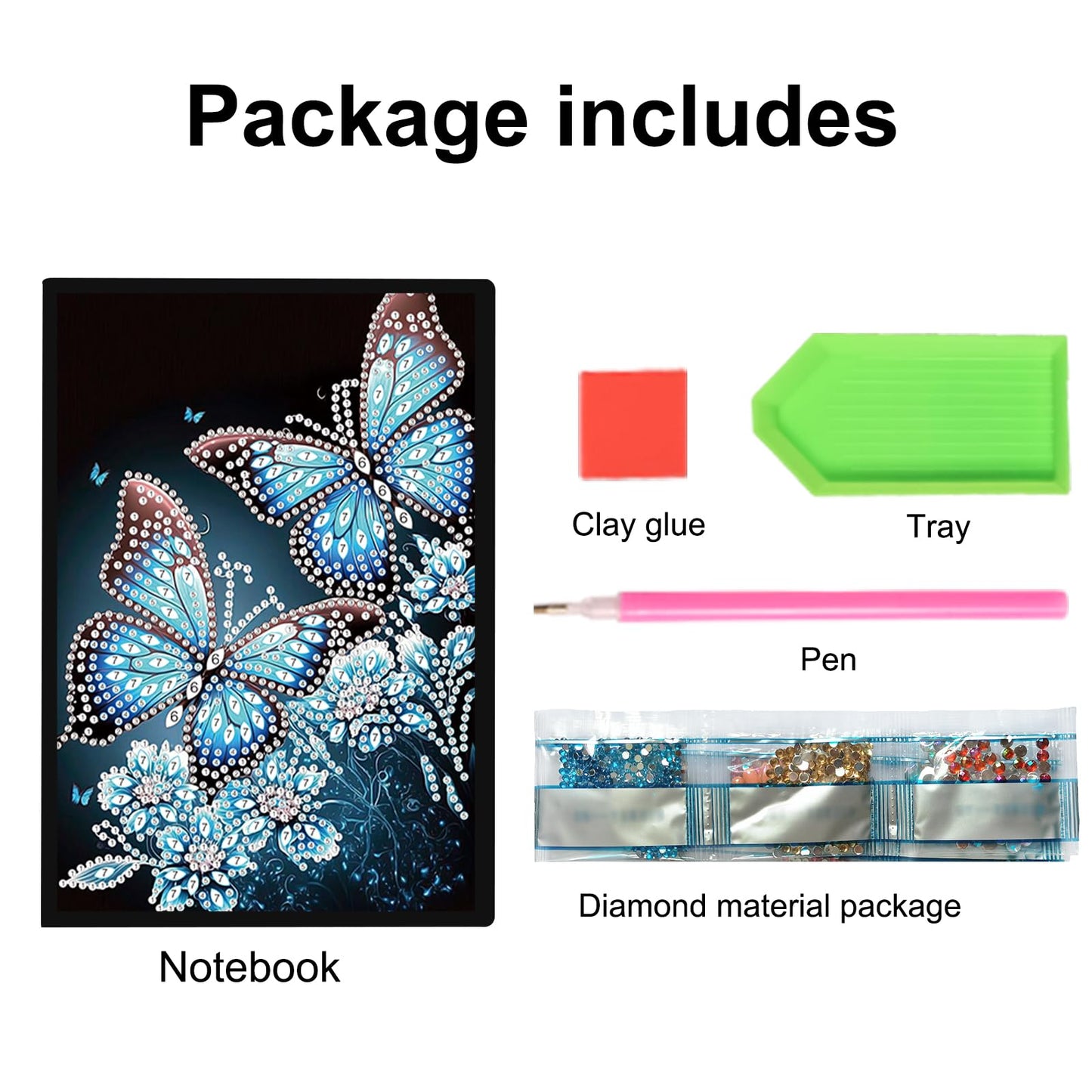 JISHSHAY Diamond Painting Notebook Journal Diamond Art Note Book Gem Art Sketchbook Gem Painting Diary Mosaic Kits for Adults Blank Notebook with Special Shaped 14.5×21cm/5.7×8.26in Butterfly Flower