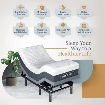 Sven & Son Bliss Adjustable Bed Base-Frame + 14 inch Hybrid Spring Matt (Medium Soft), Head and Foot Lift, Lumbar, Pillow-Tilt, Massage, Under-Bed Lights, USB, Memory, Zero Gravity - Twin XL