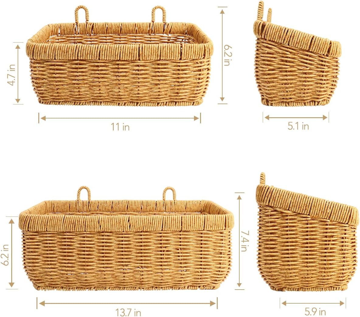 AceList Wall Hanging Basket, Set of 2 Boho Style Hand-Woven Storage Baskets for Kitchen, Garden, and Living Room