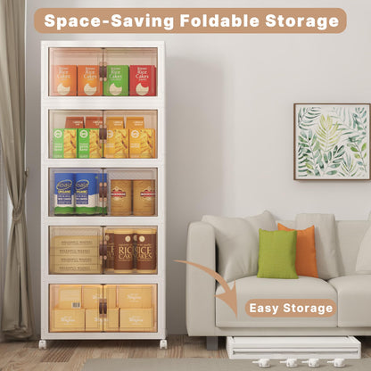 UAMFURI Extra Large Stackable Storage Bins with Lids & Wheels, 600QT-120QT/30GAL*5Pack Foldable Collapsible Closet Organizers Storage Cabinet with Doors for Bedroom Dorm