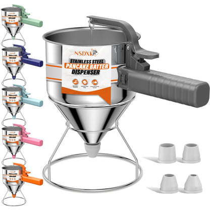 NSDXK 40oz Pancake Batter Dispenser, Stainless Steel Cake Dispenser with Stand, Great for Pancakes, Cupcake, Waffle or Any Baked Goods, Durable, Leak-Free, Space Gray