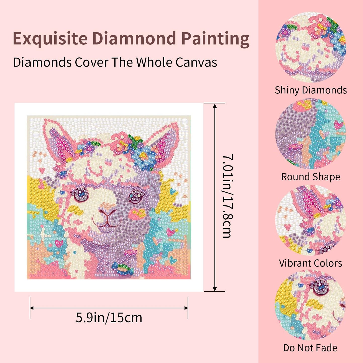 FlyingMage 5D Diamond Art Kits for Adults, Kawaii DIY Painting Art for Women, 4 Pack Cute Diamond Arts and Crafts Sets, Diamond Art Mosaic Kits,Big Gem Full Drill Diamond Dots, Alpaca Owl Panda Sloth