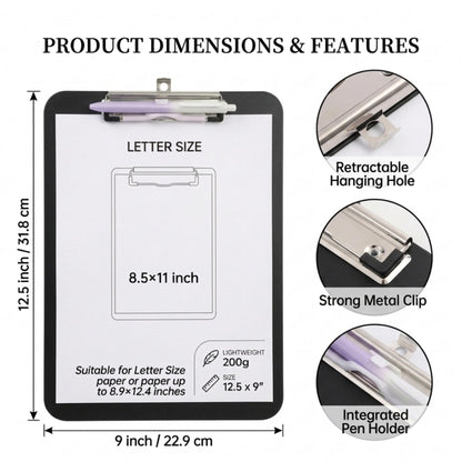 TFDLCG zm Clipboard with Pen Holder,2 Pack Clip Boards 8.5x11 Letter Size A4,Lightweight Plastic Clip Board with Hanging Loop for Women,Nurses,Students,Office,Home,Black Red