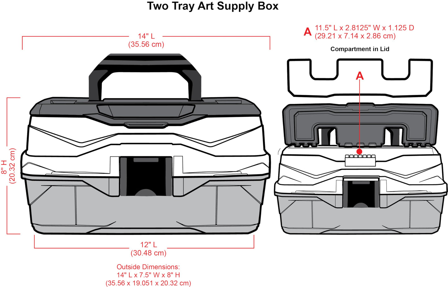 ArtBin 6892AG 2-Tray Art Supply Box, Portable Art & Craft Organizer with Lift-Up Trays, [1] Plastic Storage Case, Gray/Black