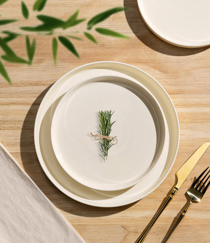 TheTerra Ceramic Dinnerware Sets for 4, 12 Pieces Porcelain Lightweight Plates and Bowls Sets, Scratch Resistant Dish Set, Oven & Microwave & Dishwasher Safe, Beige