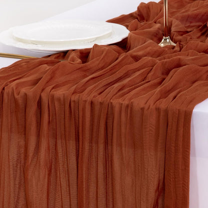 Socomi Cheesecloth Table Runner - 3pcs Boho Rustic Terracotta 120 Inch for Weddings & Events