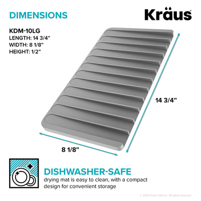 Kraus Self-Draining Silicone Dish Drying Mat or Trivet for Kitchen Counter in Light Grey, KDM-10LG