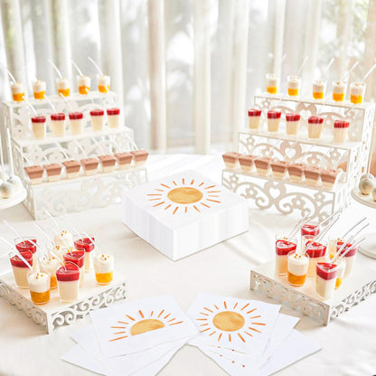 100 PCS Boho Sun Paper Napkins First Trip Around The Sun Birthday Party Napkin Boho Hippie Sunshine Disposable Luncheon Napkins for Baby Shower Birthday Party Supplies, 6.5 x 6.5 inch