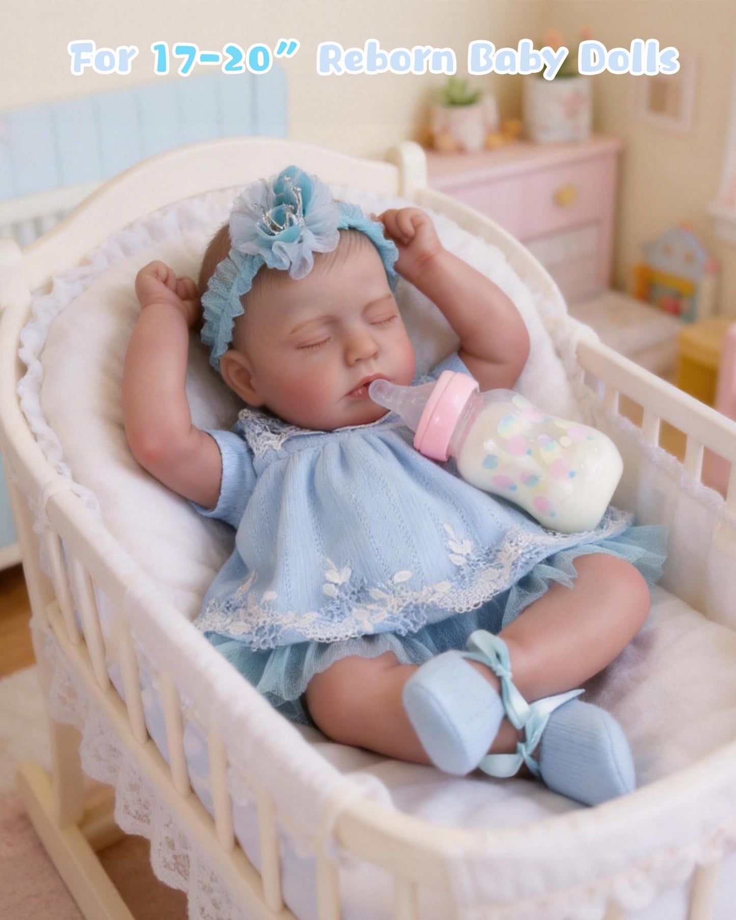 EKOKIZ Reborn Baby Dolls Clothes Girl Blue Baby Doll Clothes 17-20 Inches Doll Outfits and Accessories for Newborn Girl