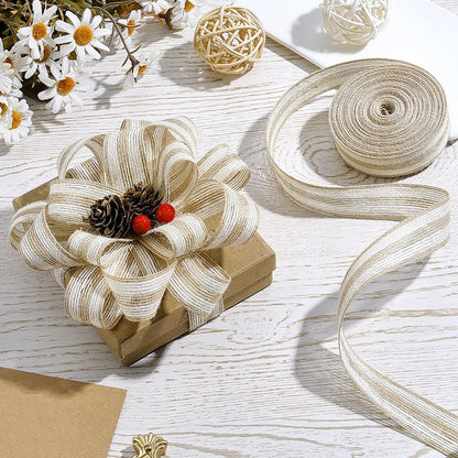 PH PandaHall 21Yards Burlap Ribbon 2 Rolls 0.9inch Thin Flat Jute Twine White Brown Stripes Hemp Jute Rope Cord Twine Burlap Ribbon Natural Rustic Ribbon Roll for Gift Wrapping Garland Outdoor Wedding